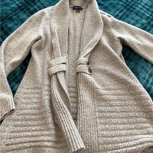 AB Studio Women's Cream Textured Shawl Collar Button Cardigan